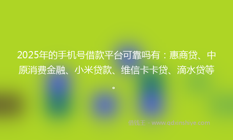 2025年的手机号借款平台可靠吗有：惠商贷、中原消费金融、小米贷款、维信卡卡贷、滴水贷等。
