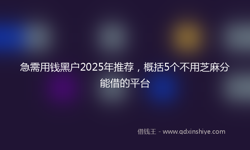 急需用钱黑户2025年推荐，概括5个不用芝麻分能借的平台