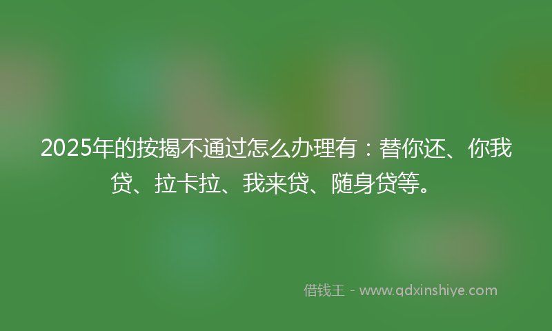 2025年的按揭不通过怎么办理有：替你还、你我贷、拉卡拉、我来贷、随身贷等。