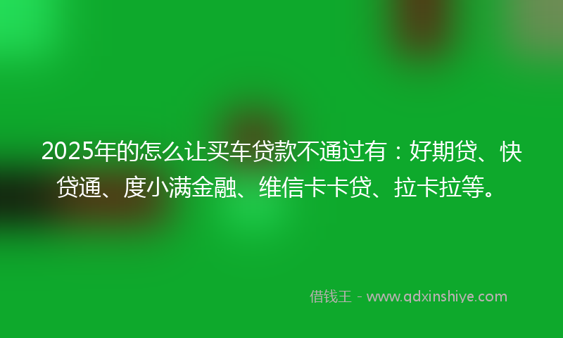 2025年的怎么让买车贷款不通过有：好期贷、快贷通、度小满金融、维信卡卡贷、拉卡拉等。
