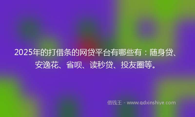 2025年的打借条的网贷平台有哪些有：随身贷、安逸花、省呗、读秒贷、投友圈等。