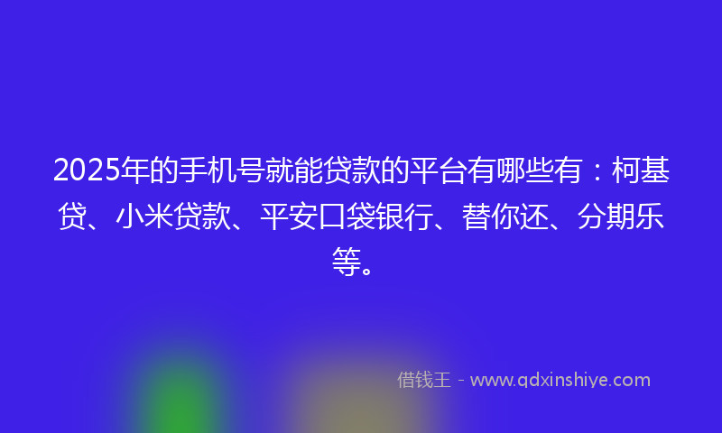 2025年的手机号就能贷款的平台有哪些有：柯基贷、小米贷款、平安口袋银行、替你还、分期乐等。