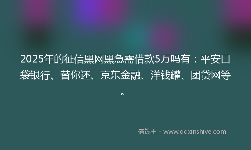 2025年的征信黑网黑急需借款5万吗有：平安口袋银行、替你还、京东金融、洋钱罐、团贷网等。