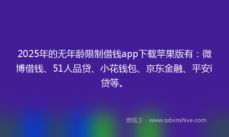 2025年的无年龄限制借钱app下载苹果版有：微博借钱、51人品贷、小花钱包、京东金融、平安i贷等。