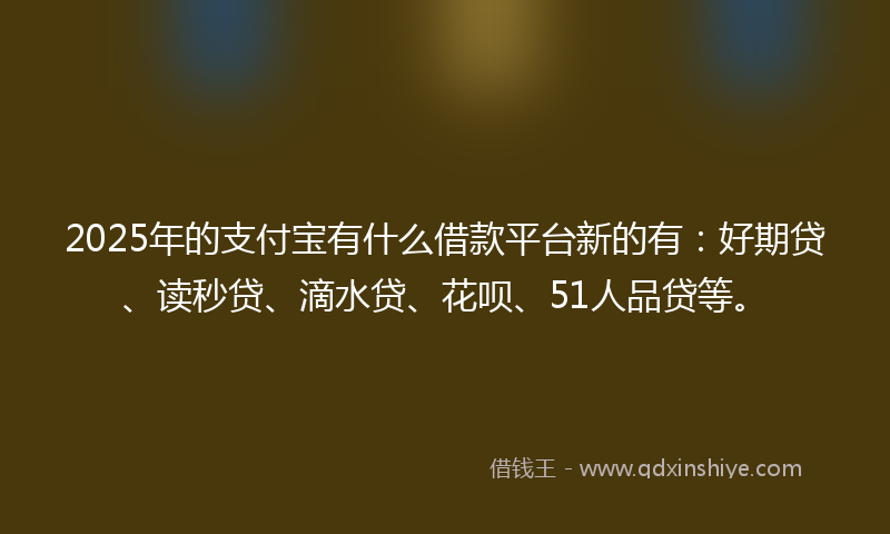 2025年的支付宝有什么借款平台新的有：好期贷、读秒贷、滴水贷、花呗、51人品贷等。