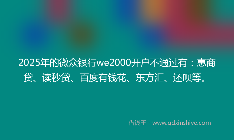 2025年的微众银行we2000开户不通过有：惠商贷、读秒贷、百度有钱花、东方汇、还呗等。