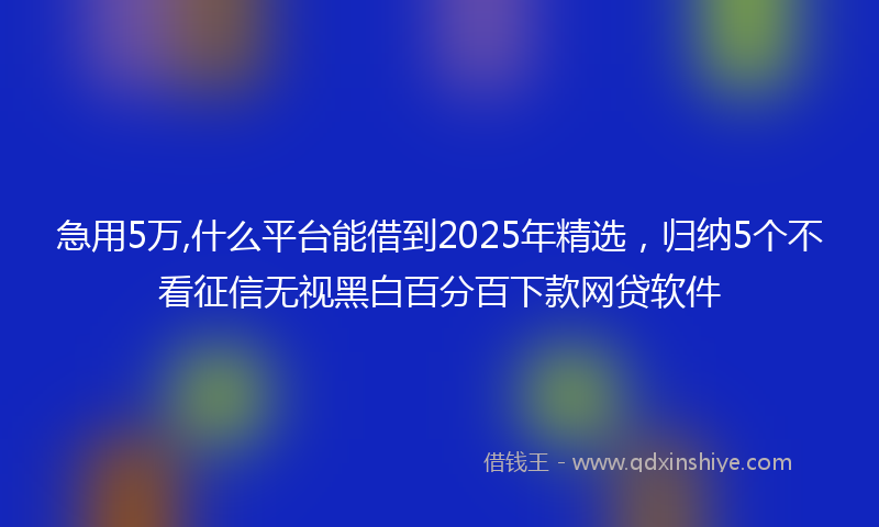 急用5万,什么平台能借到2025年精选，归纳5个不看征信无视黑白百分百下款网贷软件