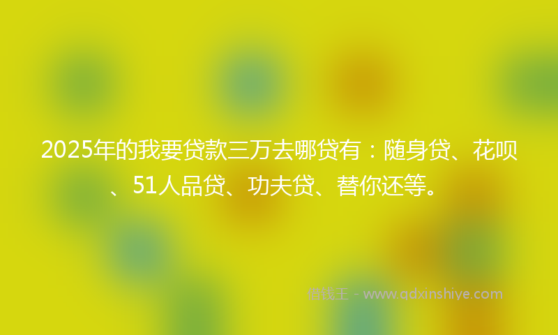 2025年的我要贷款三万去哪贷有：随身贷、花呗、51人品贷、功夫贷、替你还等。