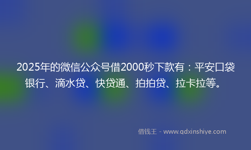 2025年的微信公众号借2000秒下款有：平安口袋银行、滴水贷、快贷通、拍拍贷、拉卡拉等。
