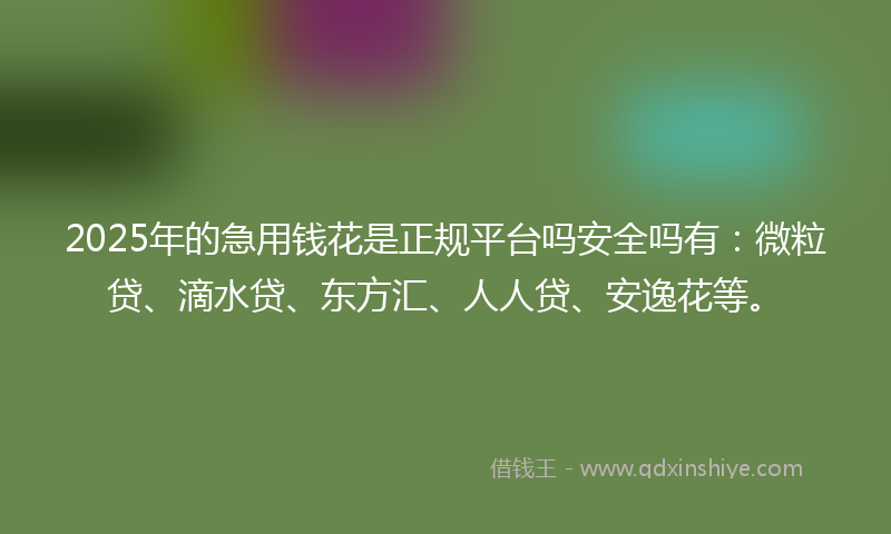 2025年的急用钱花是正规平台吗安全吗有：微粒贷、滴水贷、东方汇、人人贷、安逸花等。
