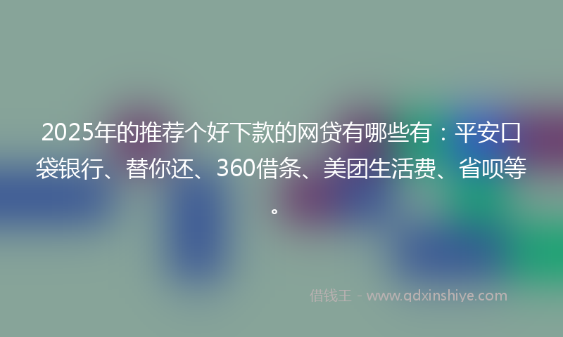 2025年的推荐个好下款的网贷有哪些有：平安口袋银行、替你还、360借条、美团生活费、省呗等。