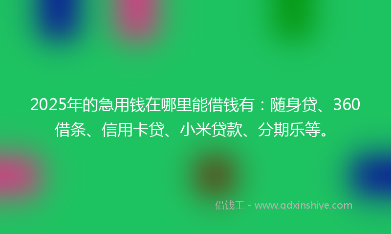 2025年的急用钱在哪里能借钱有：随身贷、360借条、信用卡贷、小米贷款、分期乐等。