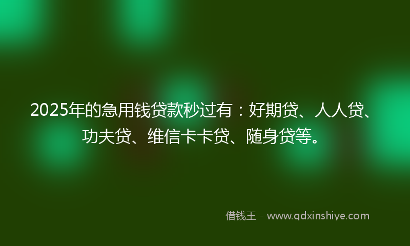 2025年的急用钱贷款秒过有：好期贷、人人贷、功夫贷、维信卡卡贷、随身贷等。