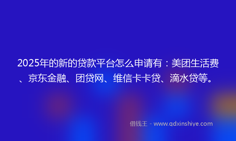 2025年的新的贷款平台怎么申请有：美团生活费、京东金融、团贷网、维信卡卡贷、滴水贷等。