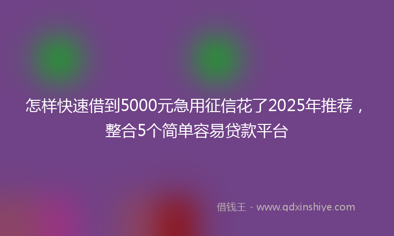 怎样快速借到5000元急用征信花了2025年推荐，整合5个简单容易贷款平台