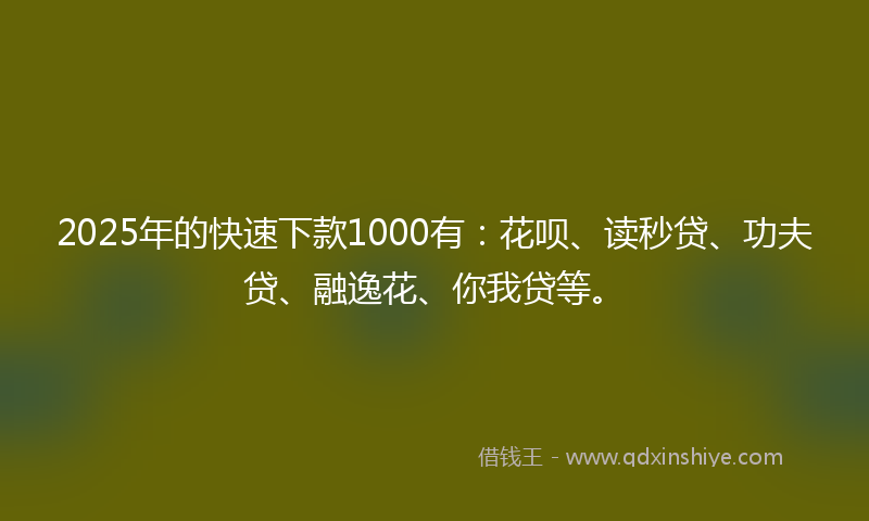 2025年的快速下款1000有：花呗、读秒贷、功夫贷、融逸花、你我贷等。