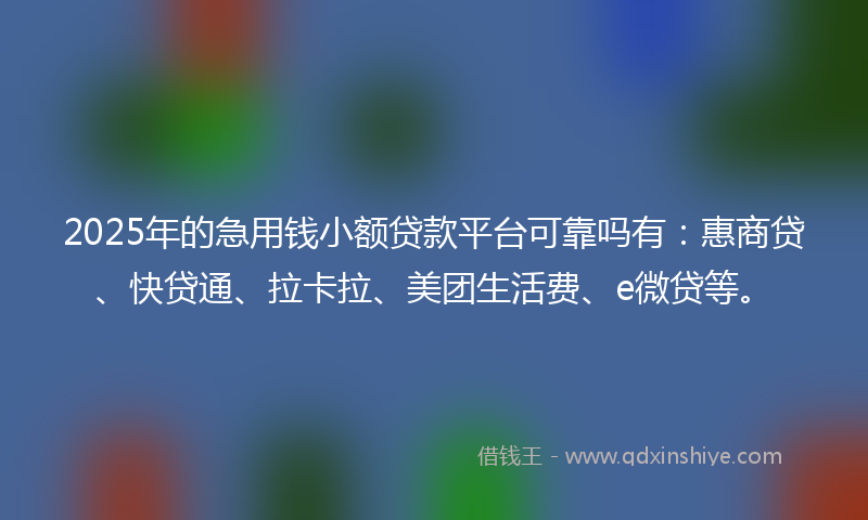 2025年的急用钱小额贷款平台可靠吗有：惠商贷、快贷通、拉卡拉、美团生活费、e微贷等。
