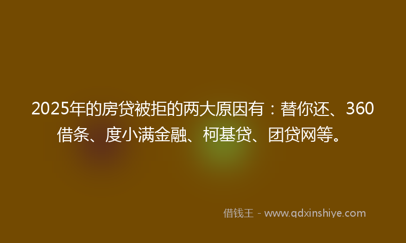 2025年的房贷被拒的两大原因有：替你还、360借条、度小满金融、柯基贷、团贷网等。
