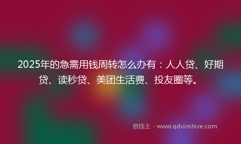 2025年的急需用钱周转怎么办有：人人贷、好期贷、读秒贷、美团生活费、投友圈等。
