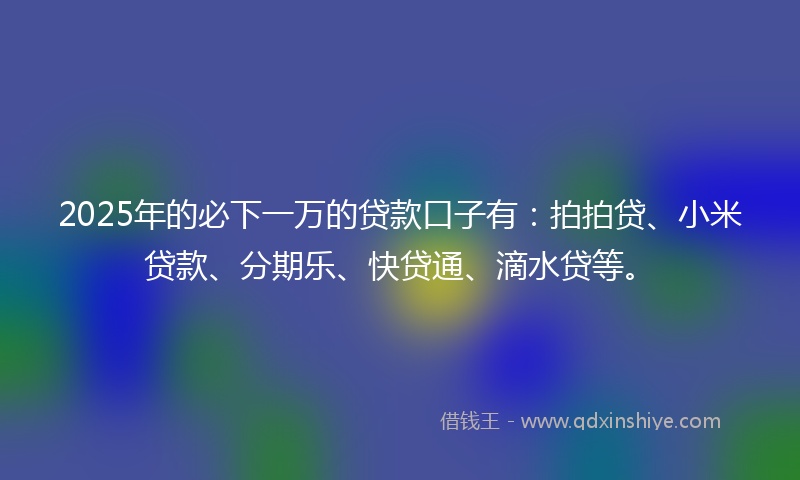 2025年的必下一万的贷款口子有：拍拍贷、小米贷款、分期乐、快贷通、滴水贷等。