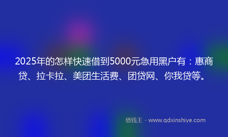 2025年的怎样快速借到5000元急用黑户有：惠商贷、拉卡拉、美团生活费、团贷网、你我贷等。