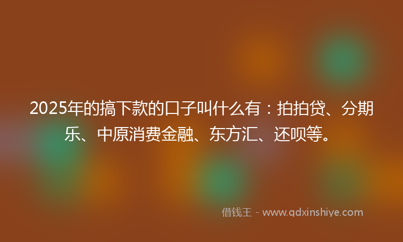 2025年的搞下款的口子叫什么有：拍拍贷、分期乐、中原消费金融、东方汇、还呗等。