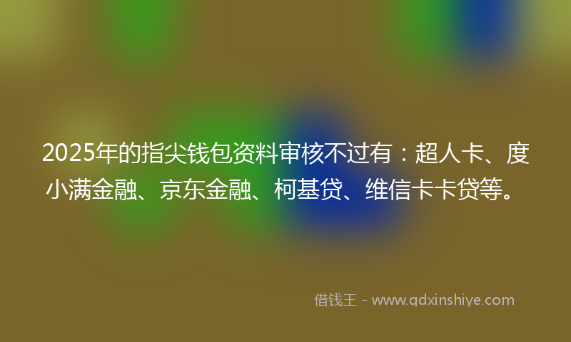 2025年的指尖钱包资料审核不过有：超人卡、度小满金融、京东金融、柯基贷、维信卡卡贷等。