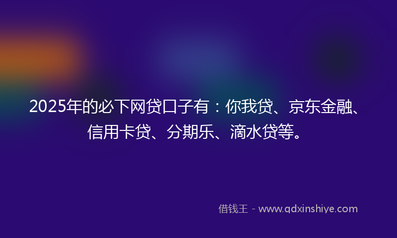2025年的必下网贷口子有：你我贷、京东金融、信用卡贷、分期乐、滴水贷等。