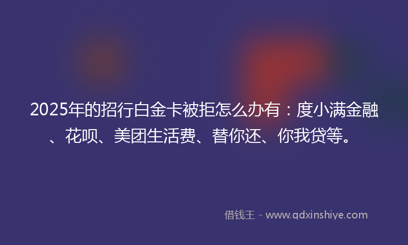 2025年的招行白金卡被拒怎么办有：度小满金融、花呗、美团生活费、替你还、你我贷等。