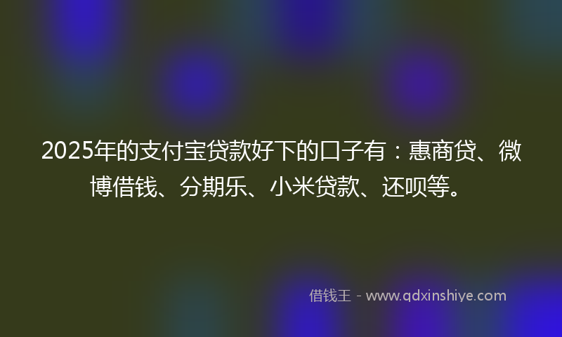 2025年的支付宝贷款好下的口子有：惠商贷、微博借钱、分期乐、小米贷款、还呗等。