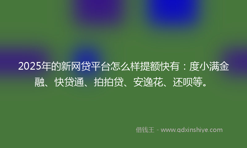 2025年的新网贷平台怎么样提额快有：度小满金融、快贷通、拍拍贷、安逸花、还呗等。