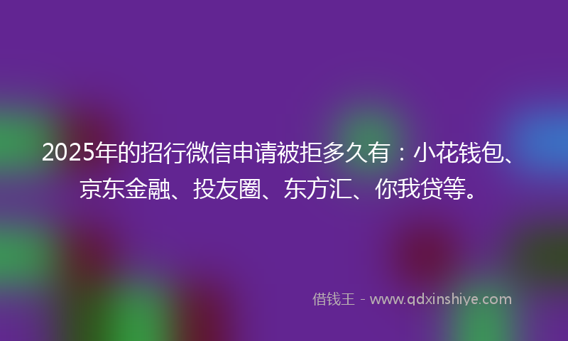 2025年的招行微信申请被拒多久有：小花钱包、京东金融、投友圈、东方汇、你我贷等。