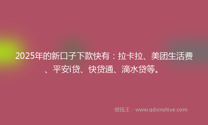 2025年的新口子下款快有：拉卡拉、美团生活费、平安i贷、快贷通、滴水贷等。