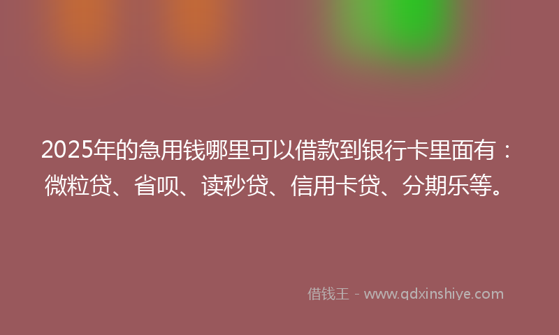 2025年的急用钱哪里可以借款到银行卡里面有：微粒贷、省呗、读秒贷、信用卡贷、分期乐等。