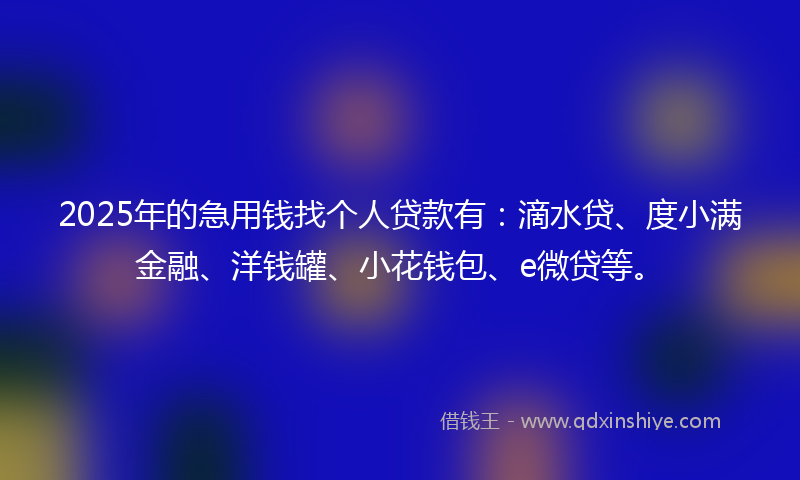 2025年的急用钱找个人贷款有：滴水贷、度小满金融、洋钱罐、小花钱包、e微贷等。