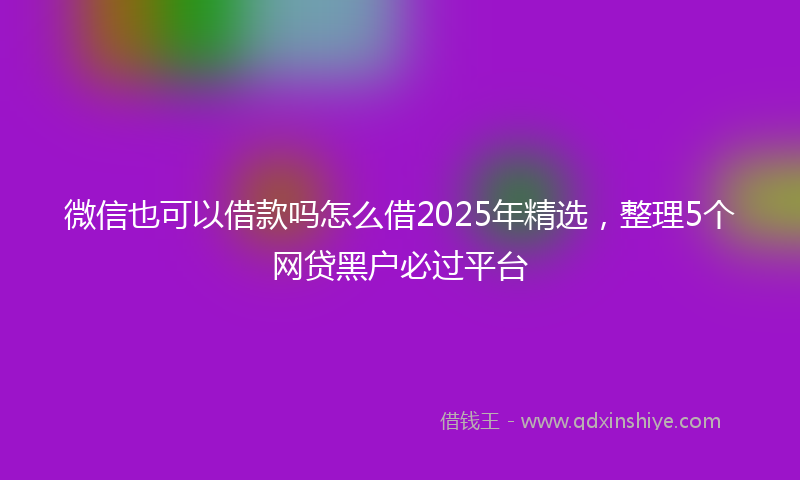 微信也可以借款吗怎么借2025年精选，整理5个网贷黑户必过平台