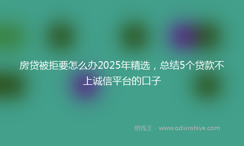 房贷被拒要怎么办2025年精选，总结5个贷款不上诚信平台的口子