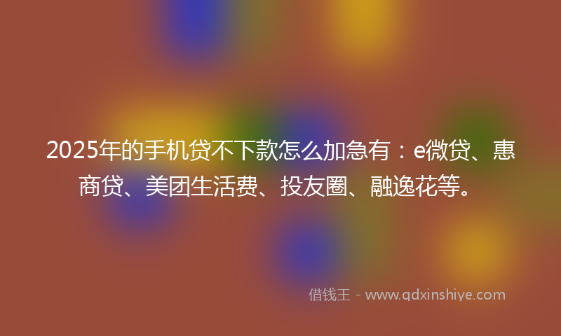 2025年的手机贷不下款怎么加急有：e微贷、惠商贷、美团生活费、投友圈、融逸花等。