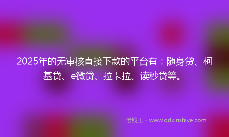 2025年的无审核直接下款的平台有：随身贷、柯基贷、e微贷、拉卡拉、读秒贷等。