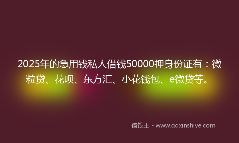 2025年的急用钱私人借钱50000押身份证有：微粒贷、花呗、东方汇、小花钱包、e微贷等。