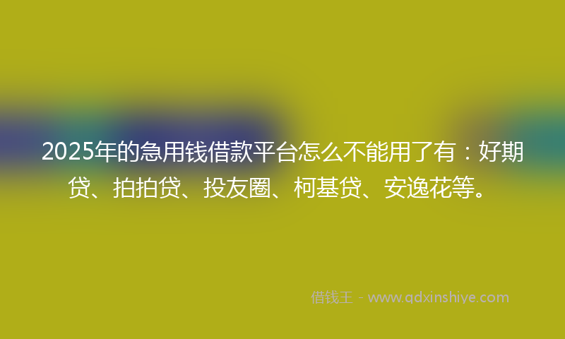 2025年的急用钱借款平台怎么不能用了有：好期贷、拍拍贷、投友圈、柯基贷、安逸花等。
