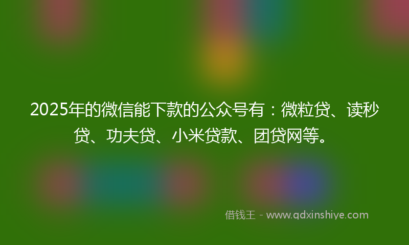 2025年的微信能下款的公众号有：微粒贷、读秒贷、功夫贷、小米贷款、团贷网等。