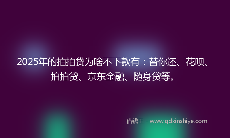 2025年的拍拍贷为啥不下款有：替你还、花呗、拍拍贷、京东金融、随身贷等。