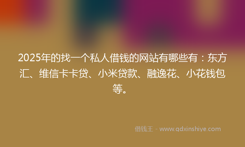 2025年的找一个私人借钱的网站有哪些有：东方汇、维信卡卡贷、小米贷款、融逸花、小花钱包等。