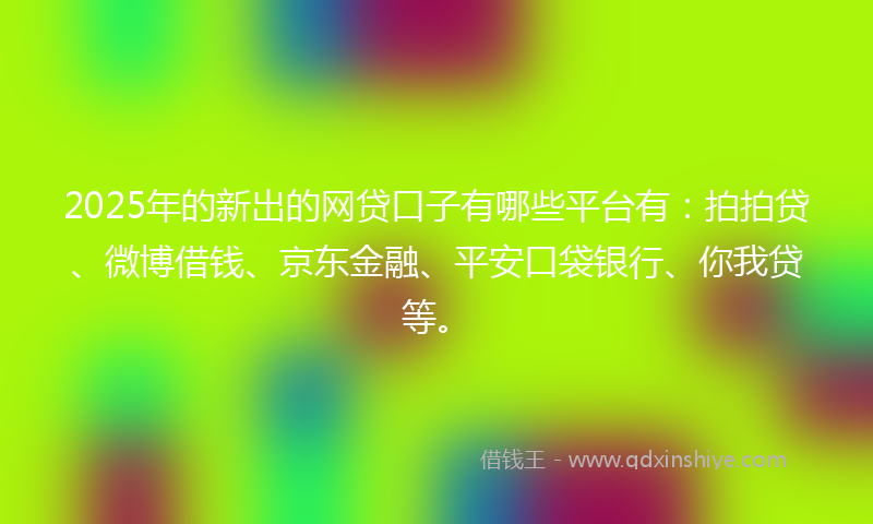 2025年的新出的网贷口子有哪些平台有：拍拍贷、微博借钱、京东金融、平安口袋银行、你我贷等。