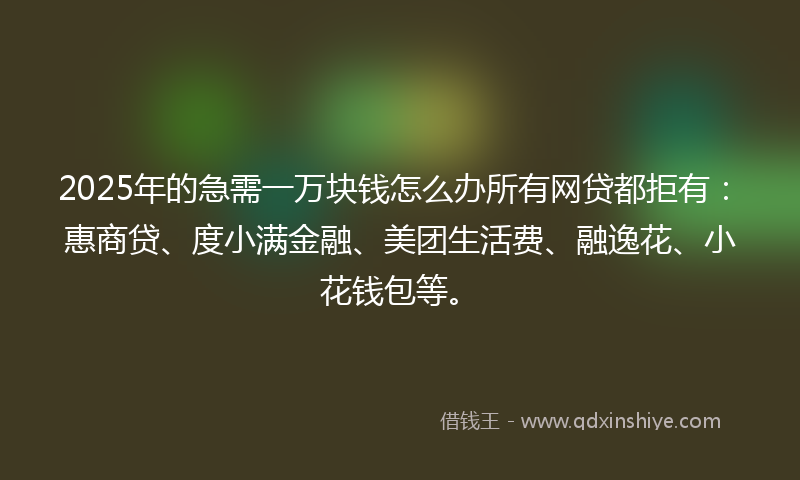 2025年的急需一万块钱怎么办所有网贷都拒有：惠商贷、度小满金融、美团生活费、融逸花、小花钱包等。