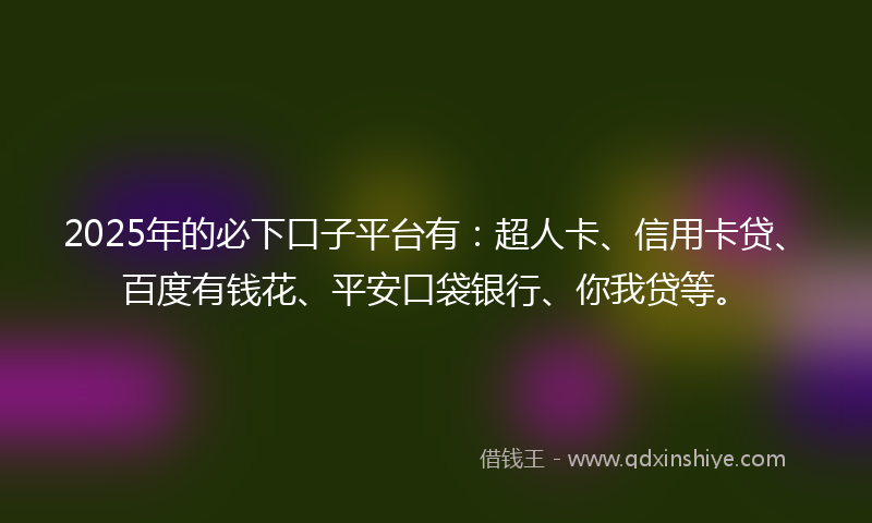 2025年的必下口子平台有：超人卡、信用卡贷、百度有钱花、平安口袋银行、你我贷等。