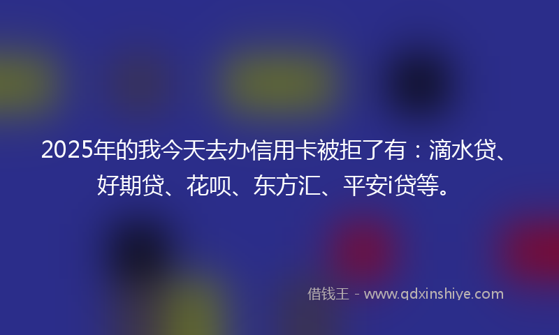 2025年的我今天去办信用卡被拒了有：滴水贷、好期贷、花呗、东方汇、平安i贷等。