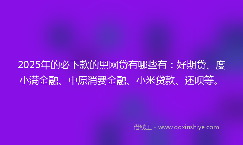 2025年的必下款的黑网贷有哪些有：好期贷、度小满金融、中原消费金融、小米贷款、还呗等。