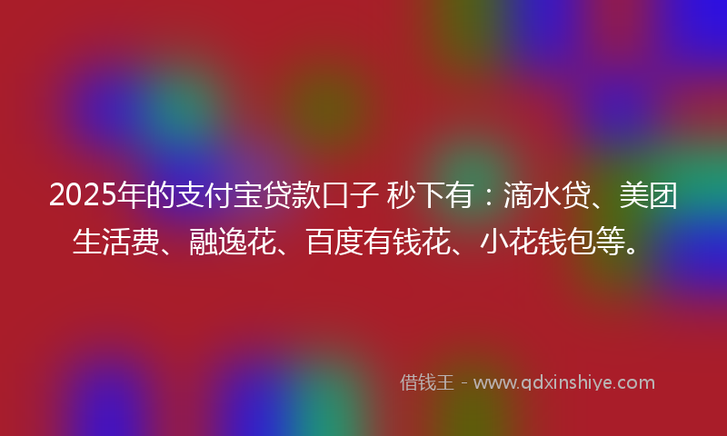 2025年的支付宝贷款口子 秒下有：滴水贷、美团生活费、融逸花、百度有钱花、小花钱包等。